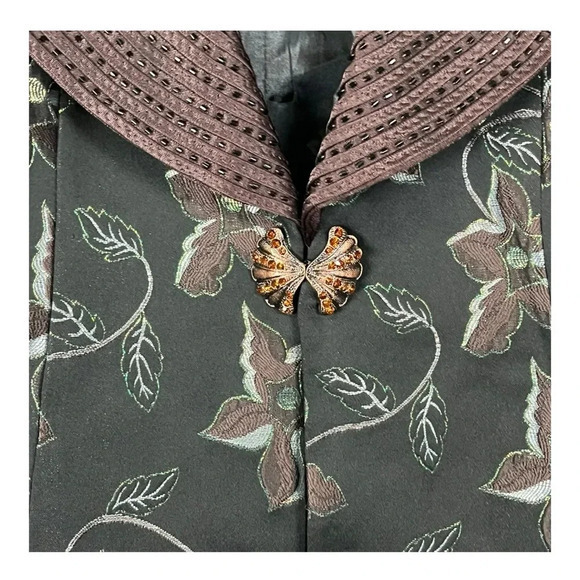 Vintage Elite Champagne Brown Floral‎ Embroidered Embellish Blazer Women Size 12 - Picture 9 of 16